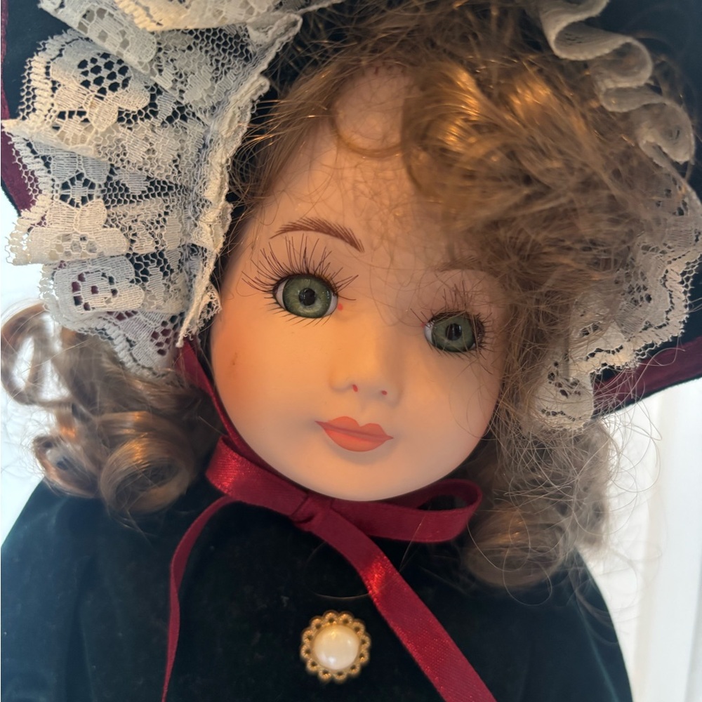 Classic Victorian Doll with Black Dress and Red Boots - Picture 2 of 10